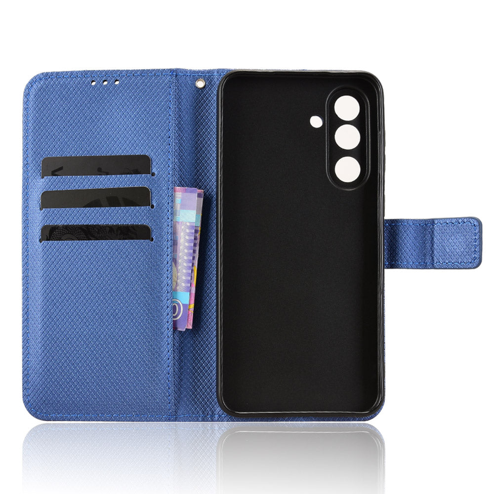 For Samsung Galaxy M56 5G Leather Wallet Case with Strap Diamond Texture Phone Cover - Blue