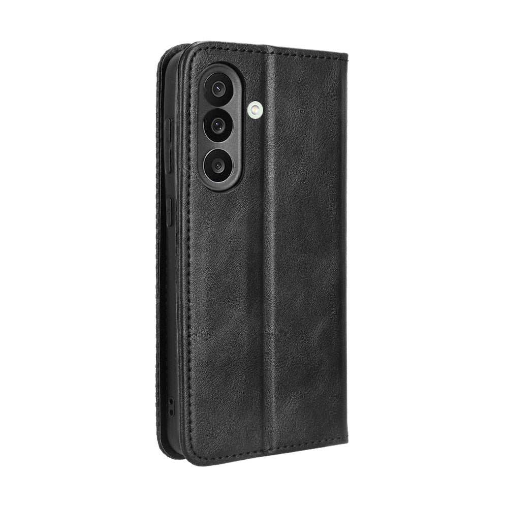 For Samsung Galaxy M56 5G Leather Case Wallet Stand Retro Texture Phone Cover - Black