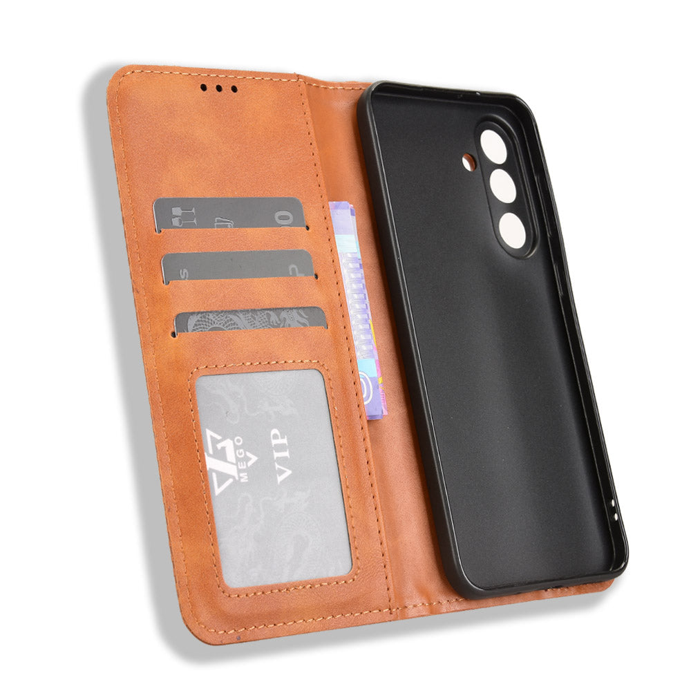 For Samsung Galaxy M56 5G Leather Case Wallet Stand Retro Texture Phone Cover - Brown