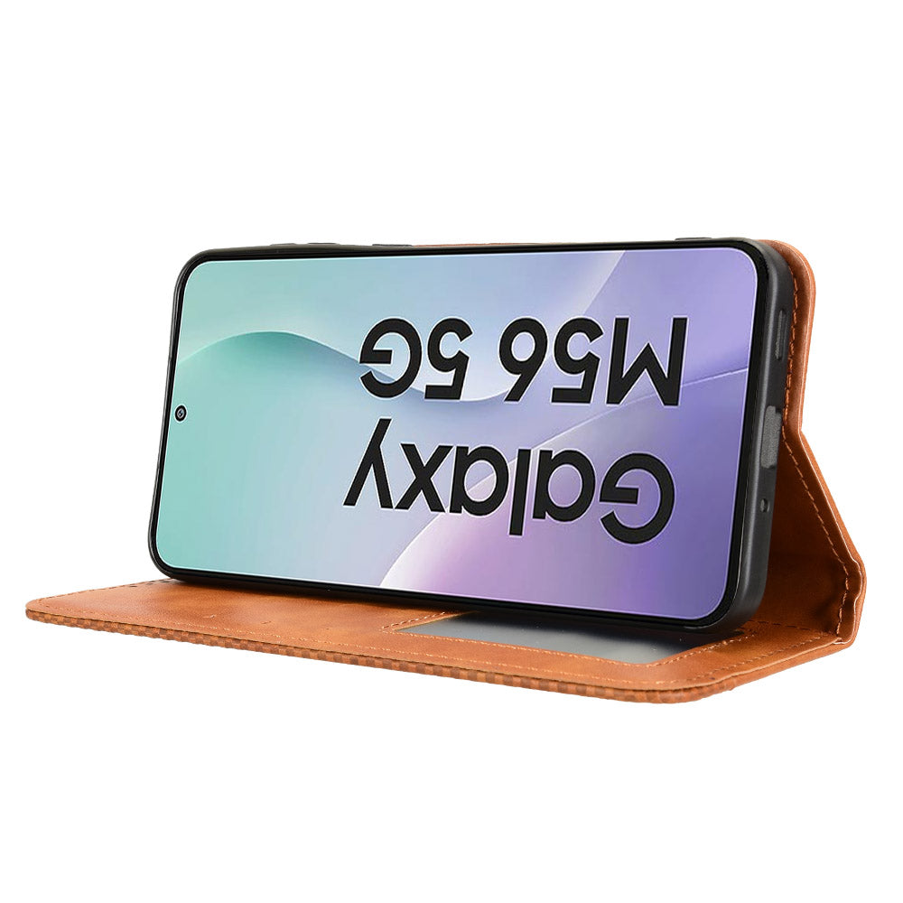 For Samsung Galaxy M56 5G Leather Case Wallet Stand Retro Texture Phone Cover - Brown