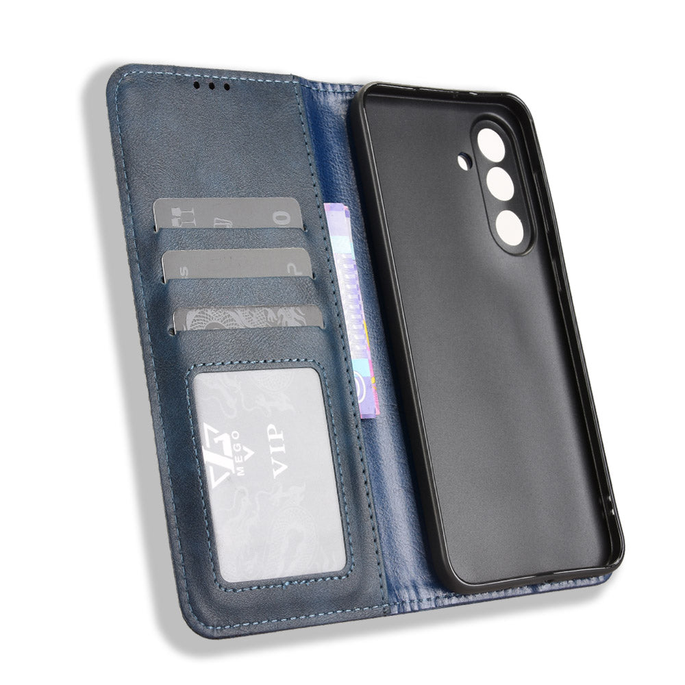 For Samsung Galaxy M56 5G Leather Case Wallet Stand Retro Texture Phone Cover - Blue