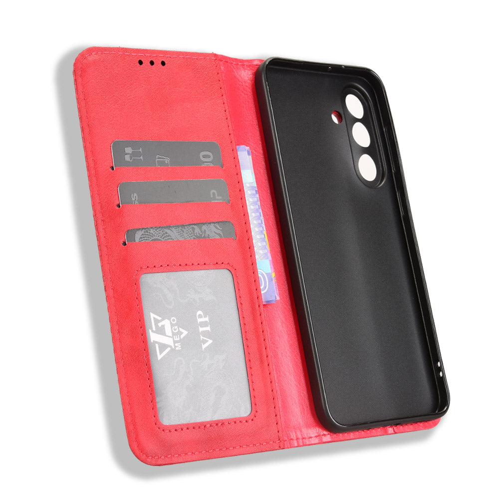 For Samsung Galaxy M56 5G Leather Case Wallet Stand Retro Texture Phone Cover - Red