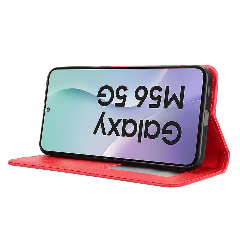 For Samsung Galaxy M56 5G Leather Case Wallet Stand Retro Texture Phone Cover - Red