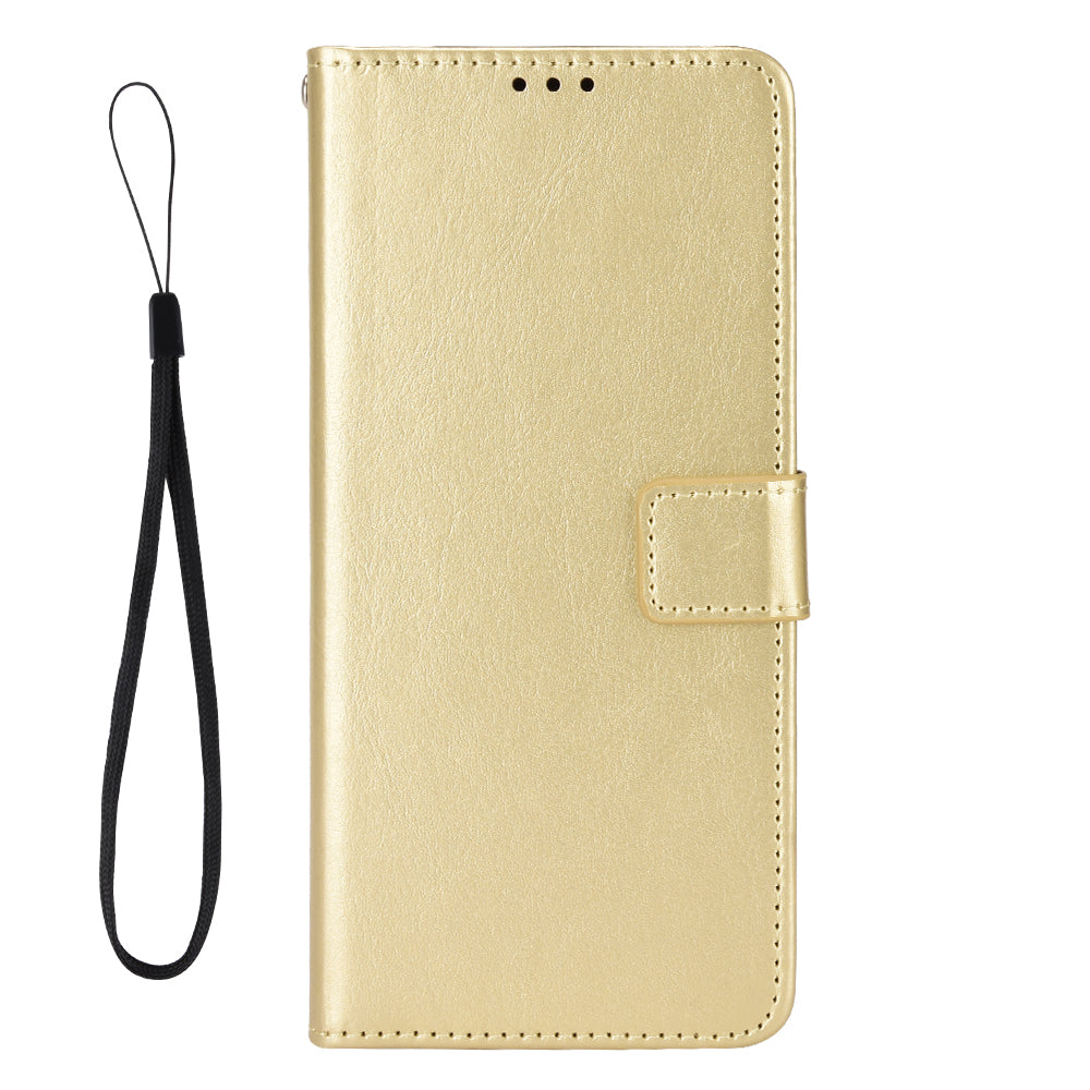 For Samsung Galaxy M56 5G PU Leather Case with Strap Crazy Horse Texture Phone Wallet Cover - Gold