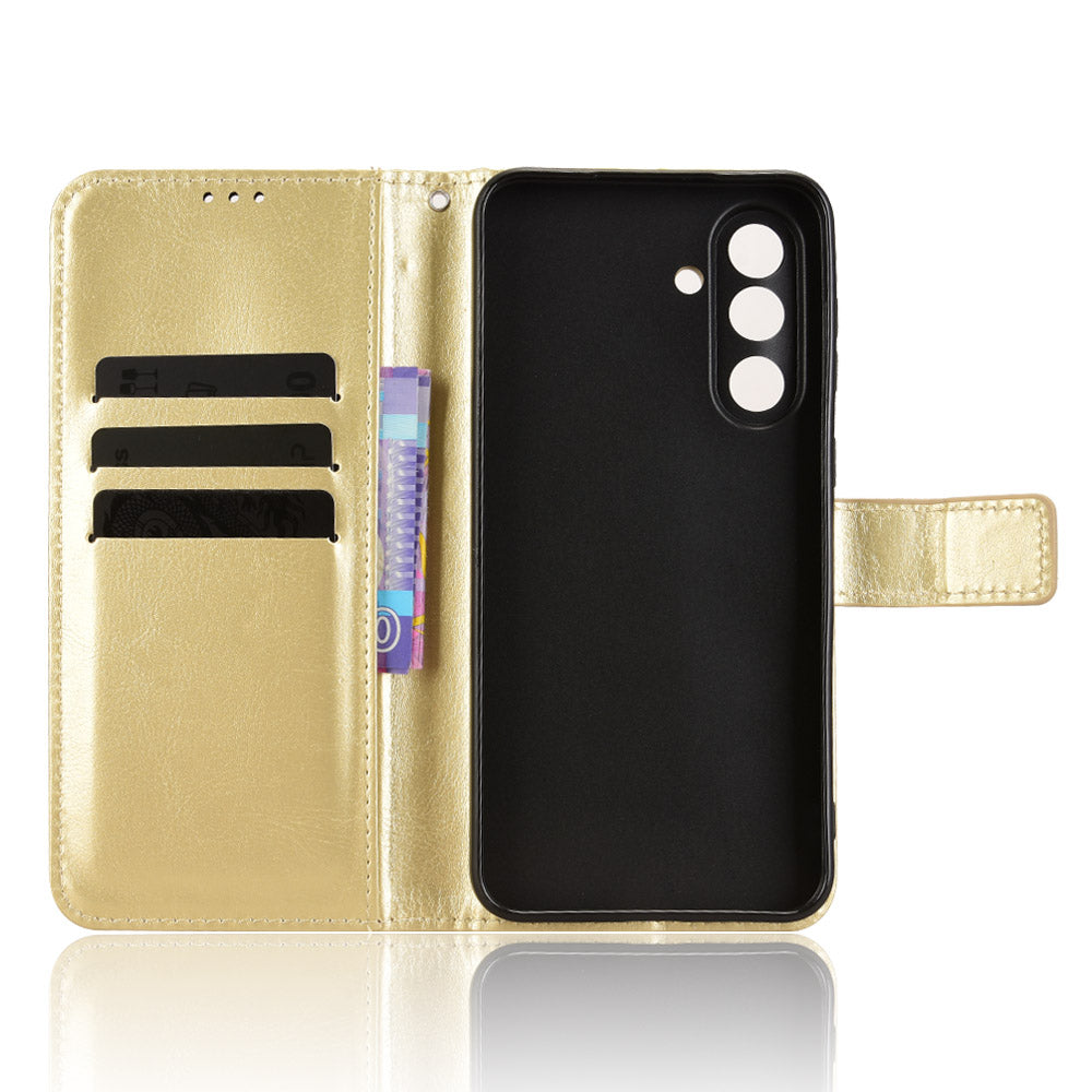 For Samsung Galaxy M56 5G PU Leather Case with Strap Crazy Horse Texture Phone Wallet Cover - Gold