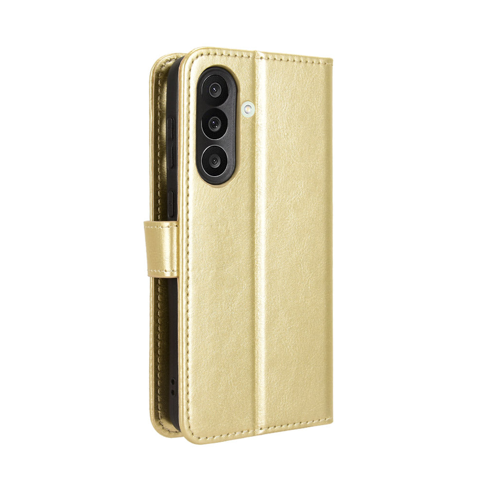 For Samsung Galaxy M56 5G PU Leather Case with Strap Crazy Horse Texture Phone Wallet Cover - Gold