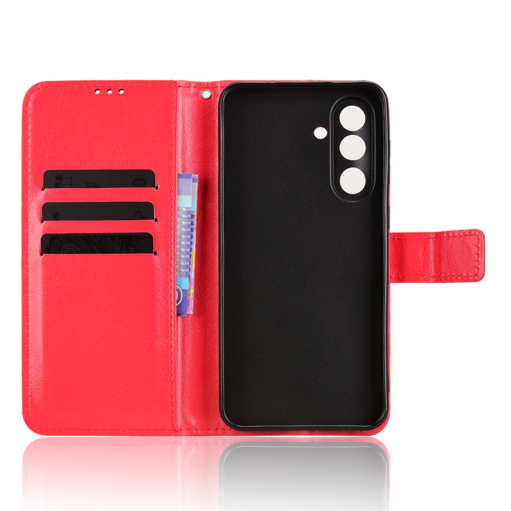 For Samsung Galaxy M56 5G PU Leather Case with Strap Crazy Horse Texture Phone Wallet Cover - Red