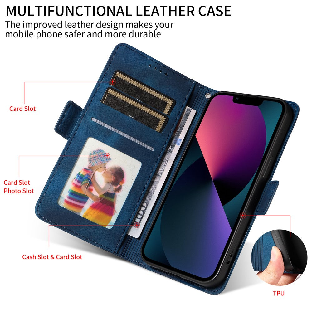 For iPhone 17 Pro Max Leather Cases Wallet Rhombus Imprinted Phone Cover Stand with Strap - Blue