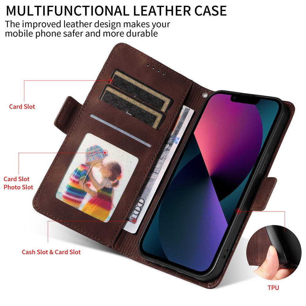 For iPhone 17 Pro Max Leather Cases Wallet Rhombus Imprinted Phone Cover Stand with Strap - Brown