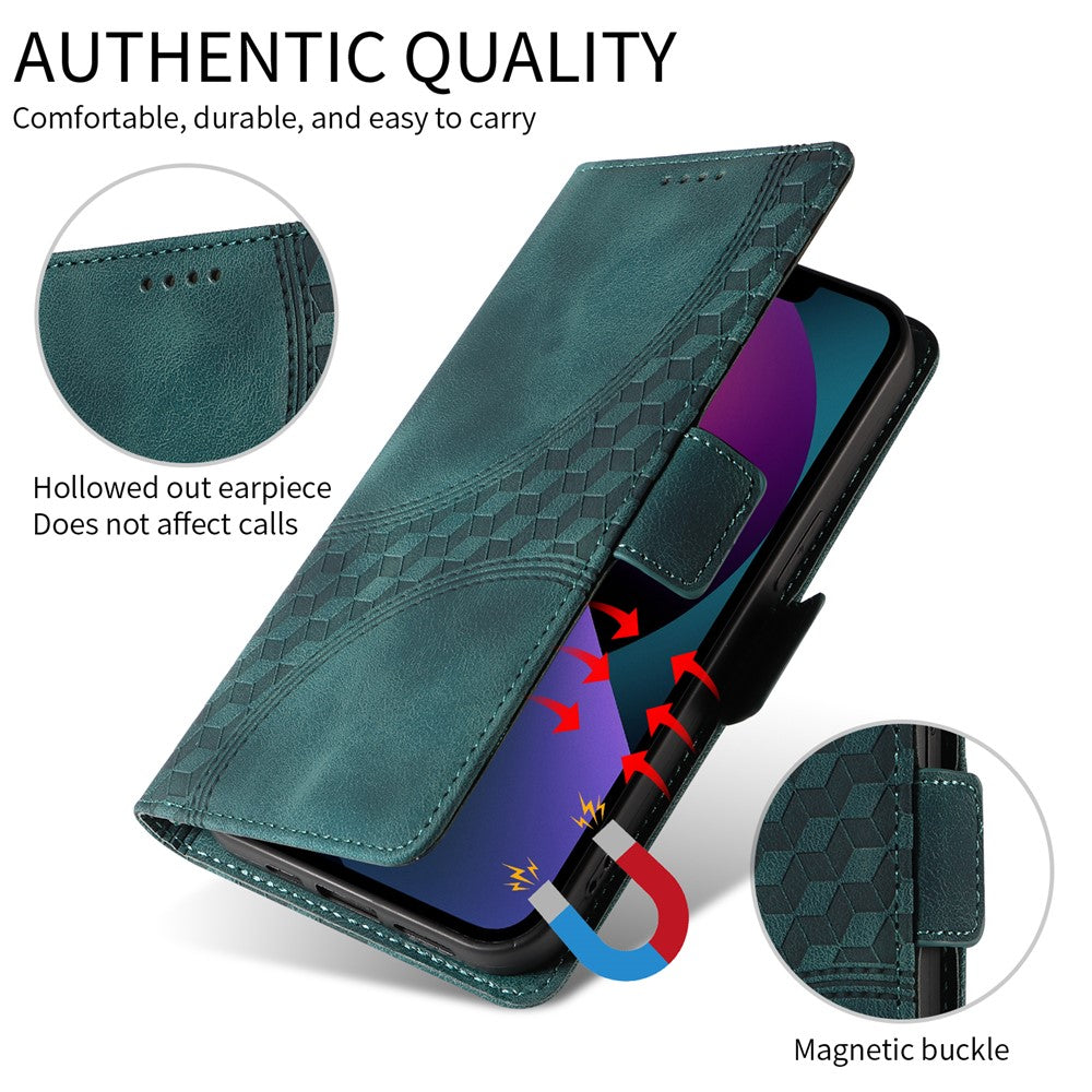 For iPhone 17 Pro Max Leather Cases Wallet Rhombus Imprinted Phone Cover Stand with Strap - Green