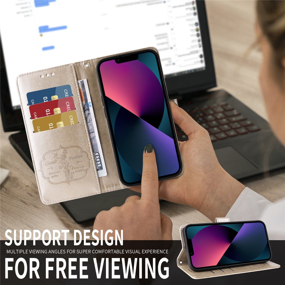 For iPhone 17 Pro Max Leather Case Butterfly Floral Imprint Wallet Stand Cover - Golden