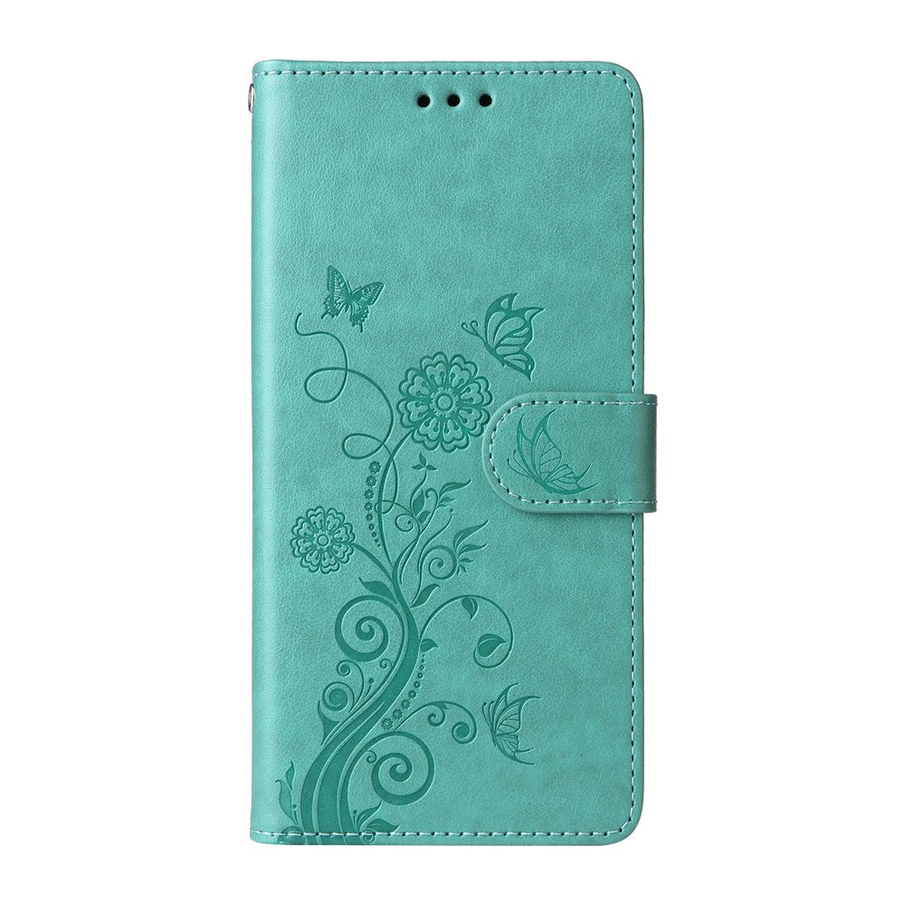 For iPhone 17 Pro Max Leather Case Butterfly Floral Imprint Wallet Stand Cover - Green