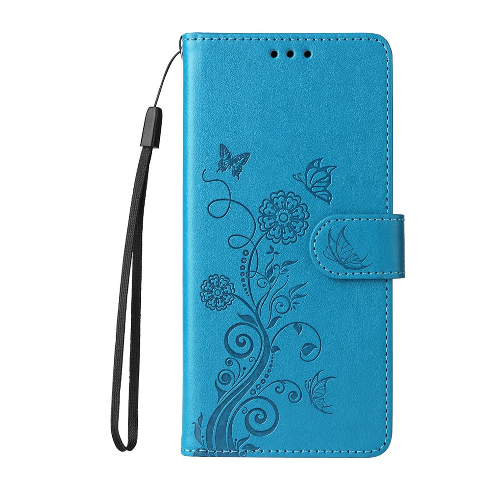 For iPhone 17 Pro Max Leather Case Butterfly Floral Imprint Wallet Stand Cover - Blue