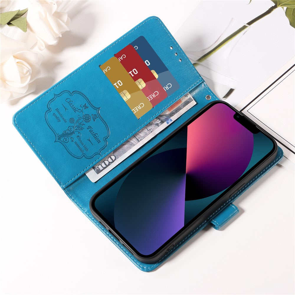 For iPhone 17 Pro Max Leather Case Butterfly Floral Imprint Wallet Stand Cover - Blue