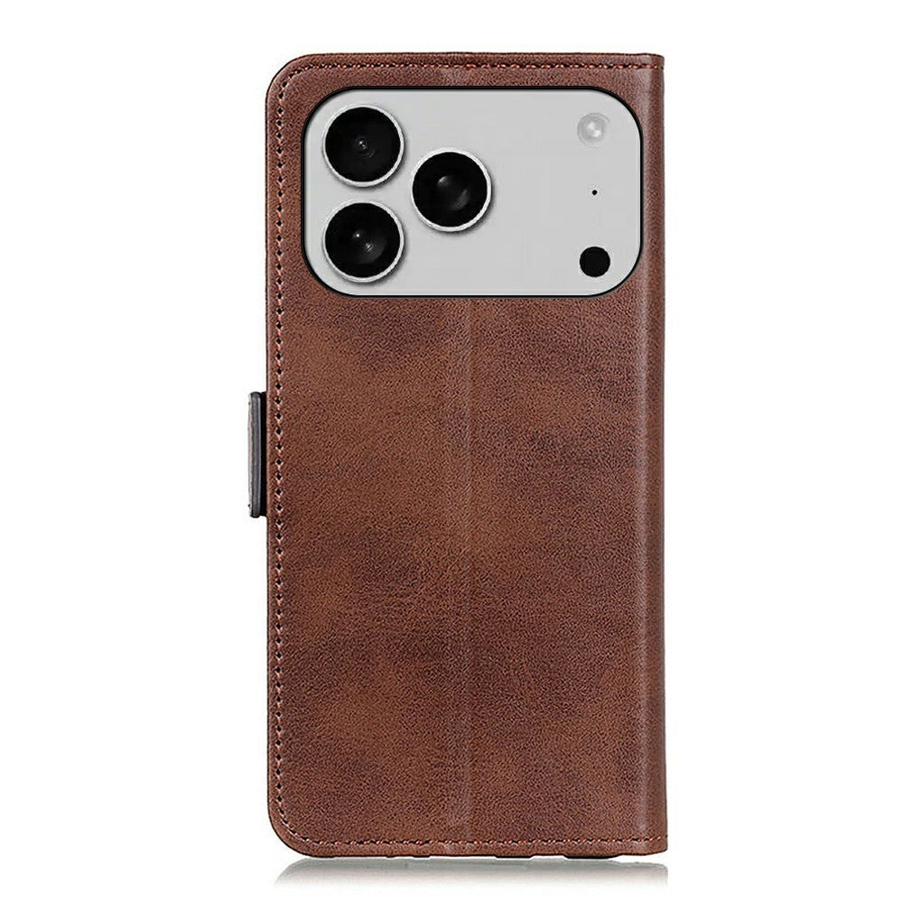 For iPhone 17 Pro Max Case Stand Cowhide Texture PU Leather Phone Cover - Brown