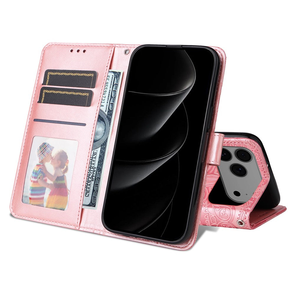 For iPhone 17 Pro Max Case Sunflower Imprint Leather Wallet Phone Cover - Pink