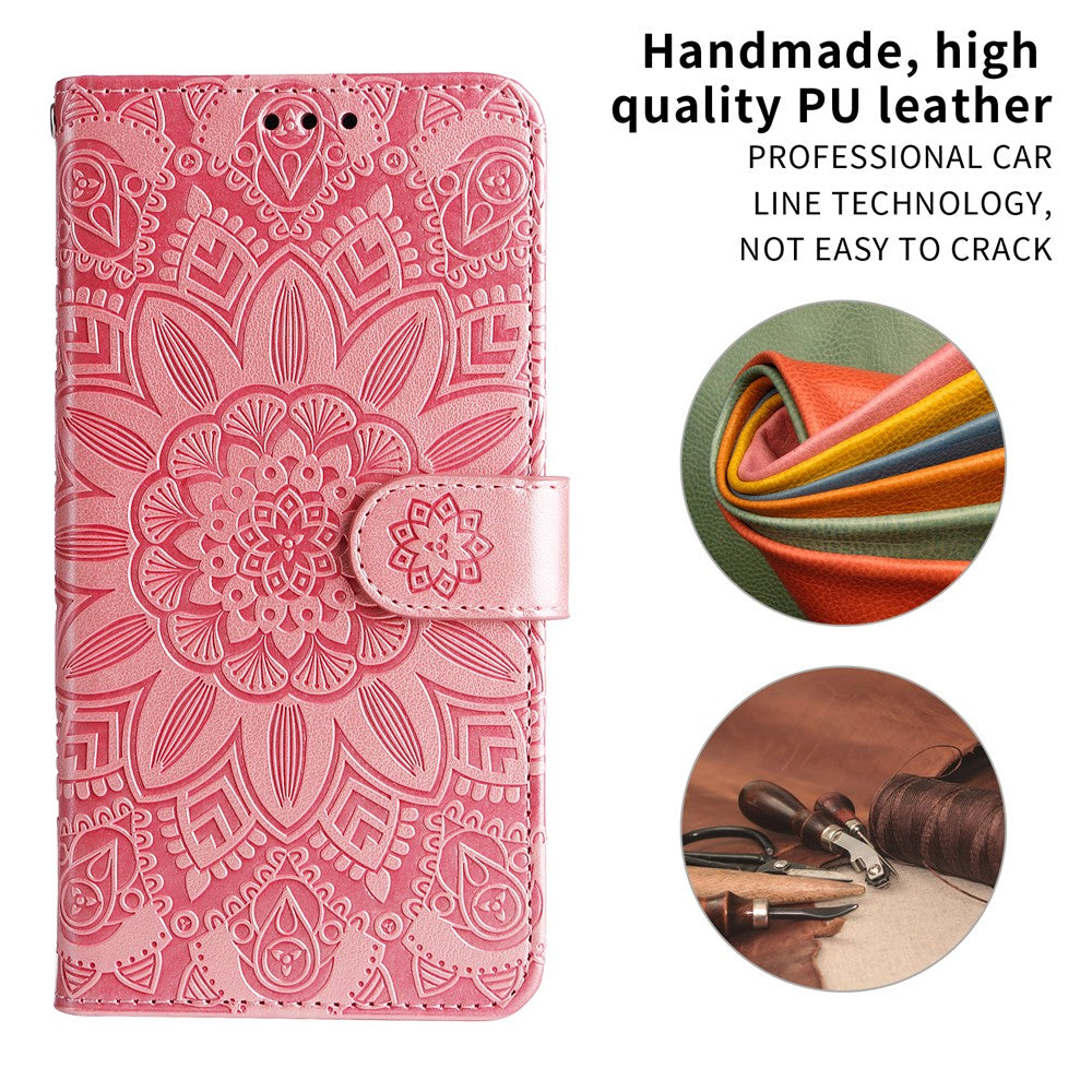 For iPhone 17 Pro Max Case Sunflower Imprint Leather Wallet Phone Cover - Pink