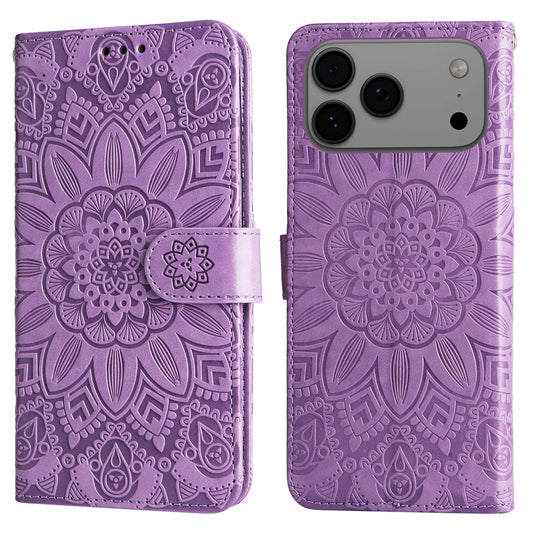 For iPhone 17 Pro Max Case Sunflower Imprint Leather Wallet Phone Cover - Purple