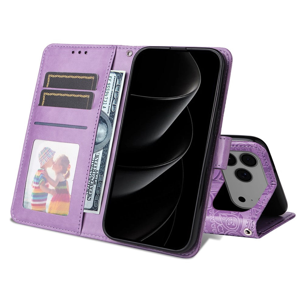 For iPhone 17 Pro Max Case Sunflower Imprint Leather Wallet Phone Cover - Purple