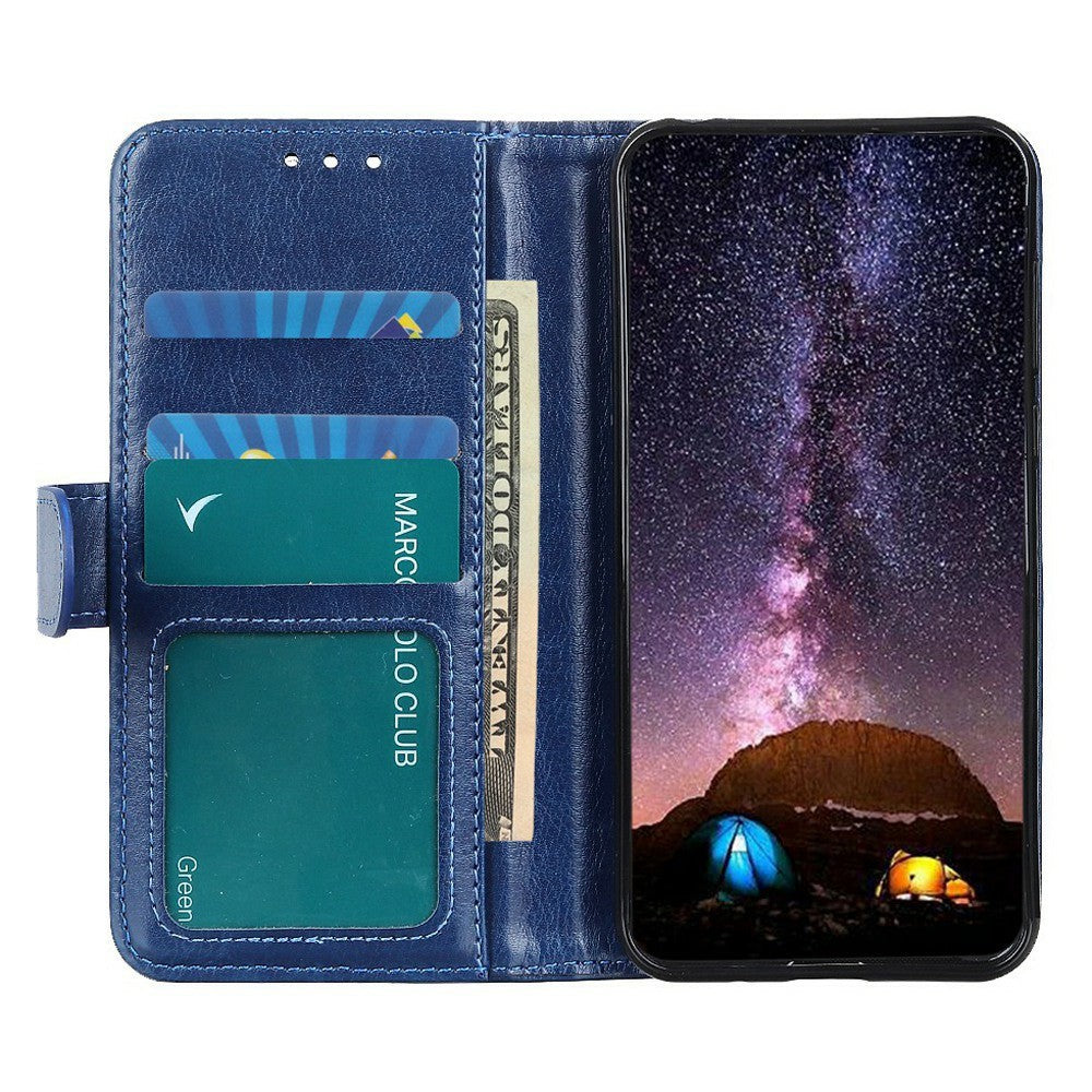 For iPhone 17 Pro Max Case Crazy Horse Texture PU Leather Phone Stand Cover - Blue