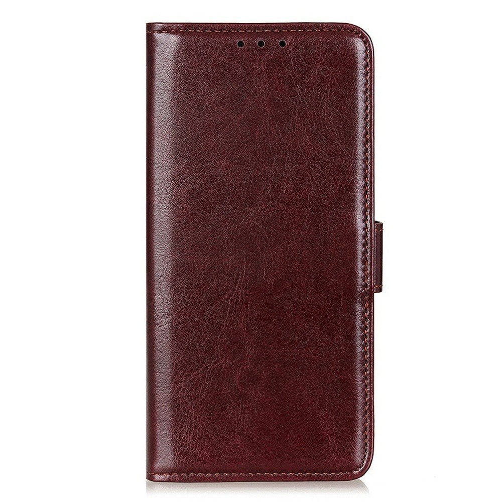 For iPhone 17 Pro Max Case Crazy Horse Texture PU Leather Phone Stand Cover - Brown