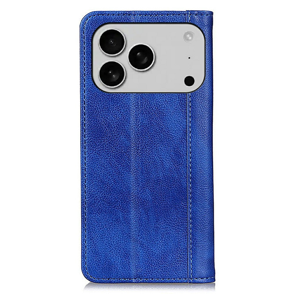 For iPhone 17 Pro Max Stand Case Split Leather Litchi Texture Wallet Phone Cover - Blue