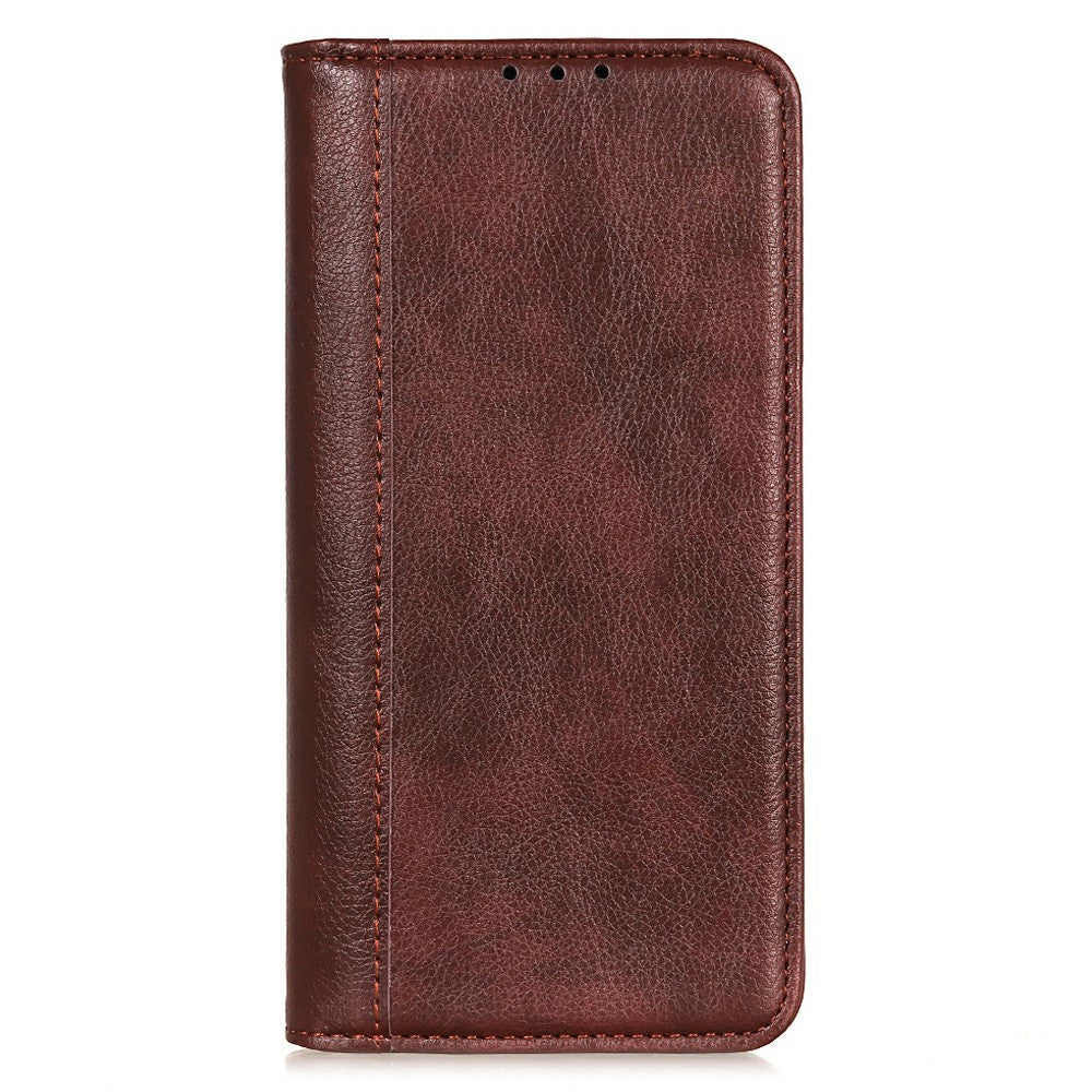 For iPhone 17 Pro Max Stand Case Split Leather Litchi Texture Wallet Phone Cover - Brown