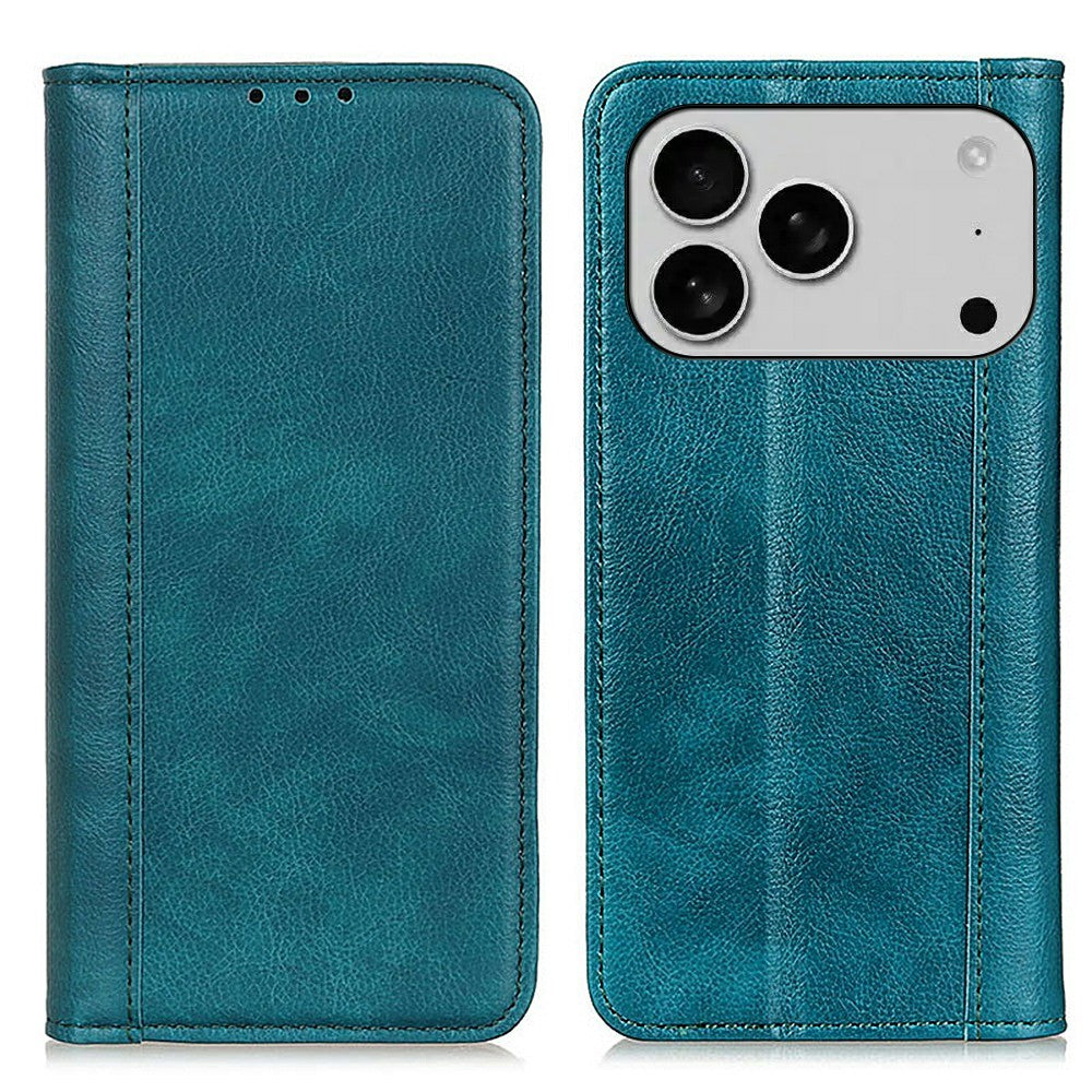 For iPhone 17 Pro Max Stand Case Split Leather Litchi Texture Wallet Phone Cover - Green