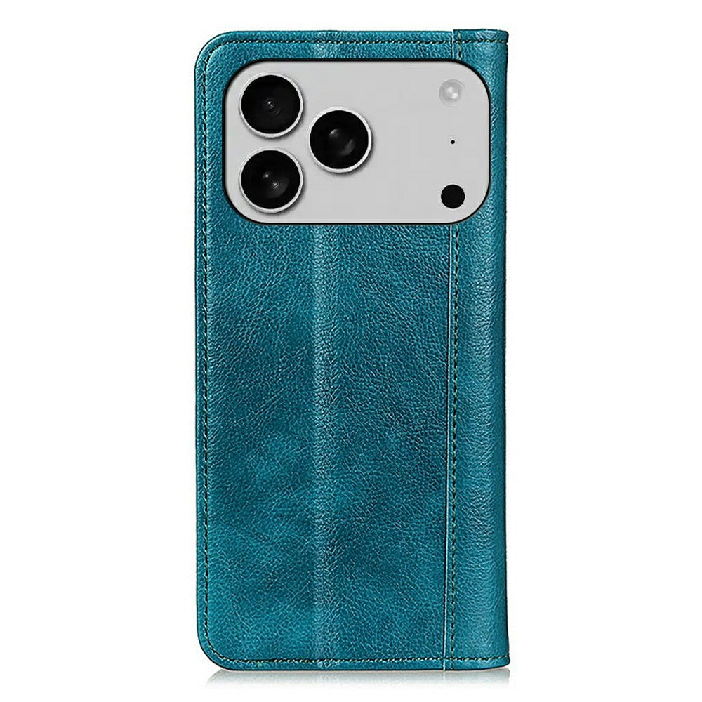 For iPhone 17 Pro Max Stand Case Split Leather Litchi Texture Wallet Phone Cover - Green