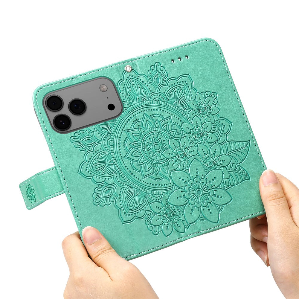 For iPhone 17 Pro Max Case Floral Pattern PU Leather Wallet Stand Phone Cover - Green