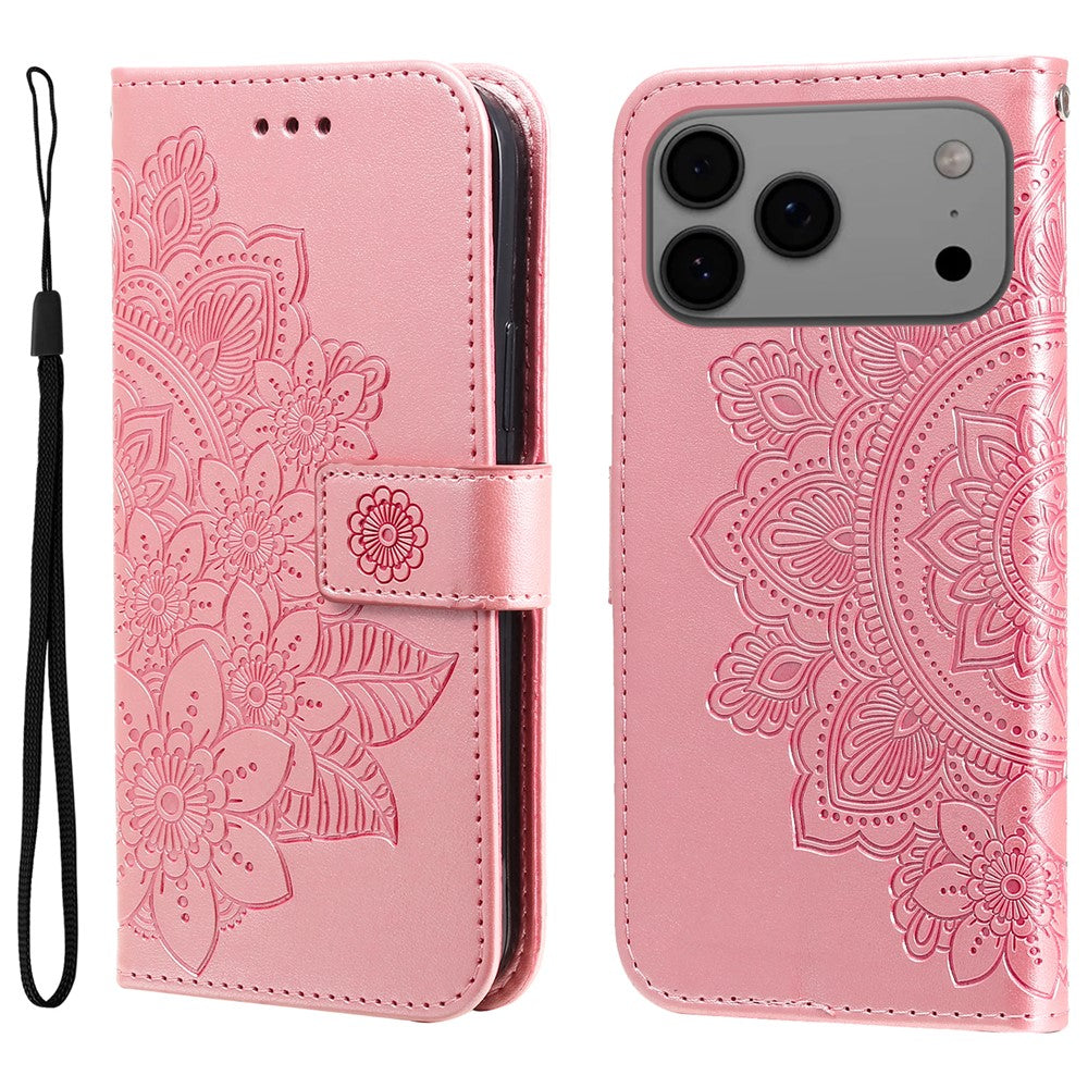 For iPhone 17 Pro Max Case Floral Pattern PU Leather Wallet Stand Phone Cover - Pink