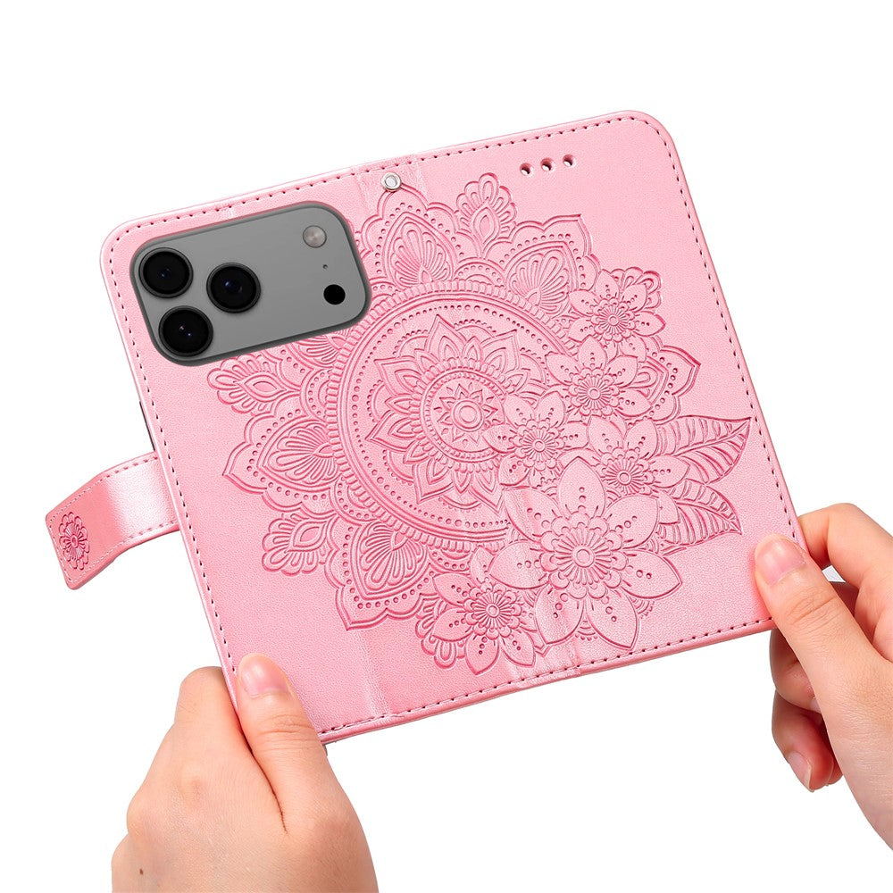 For iPhone 17 Pro Max Case Floral Pattern PU Leather Wallet Stand Phone Cover - Pink