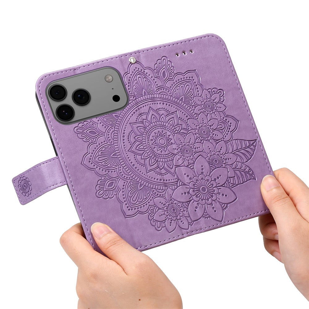 For iPhone 17 Pro Max Case Floral Pattern PU Leather Wallet Stand Phone Cover - Purple