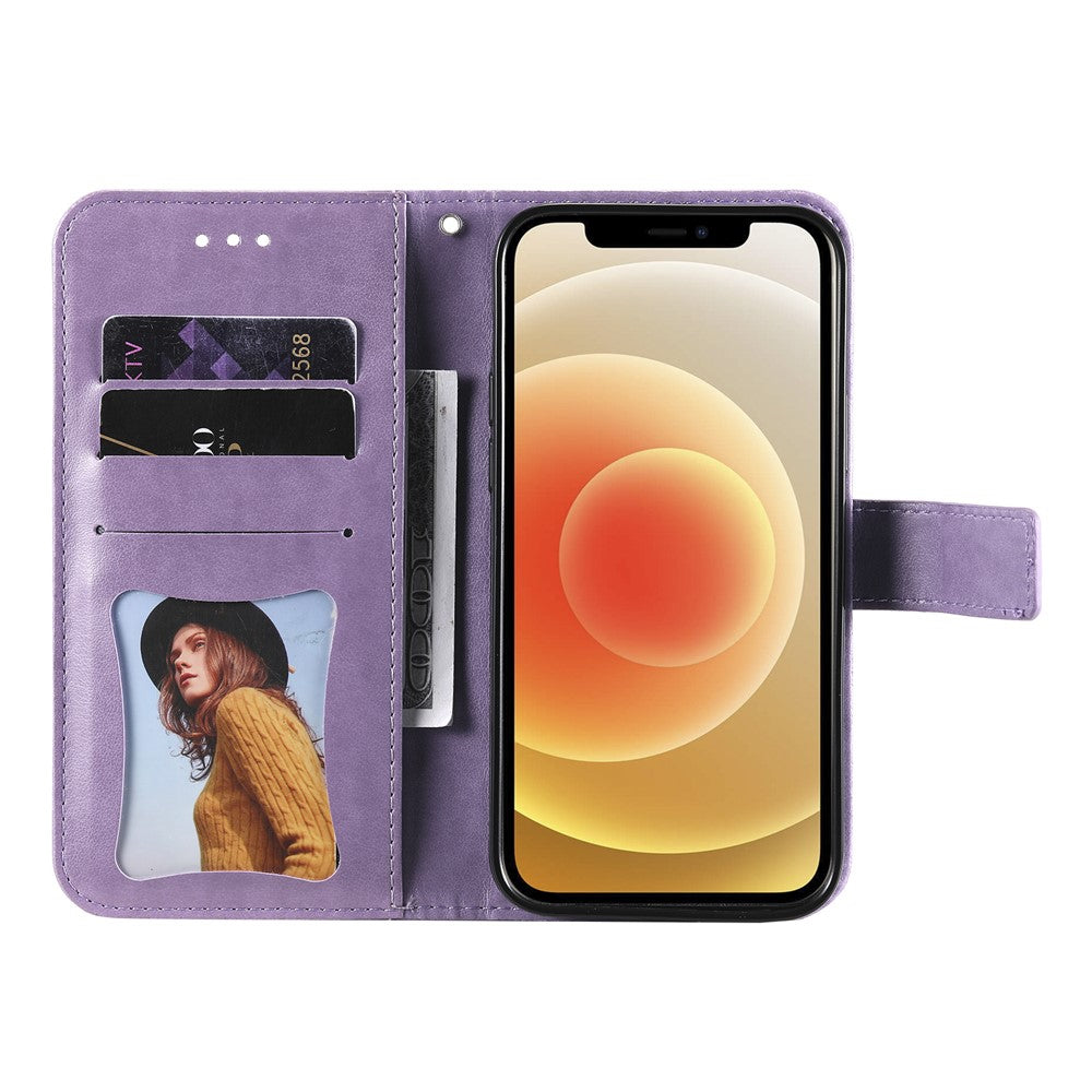 For iPhone 17 Pro Max Case Floral Pattern PU Leather Wallet Stand Phone Cover - Purple