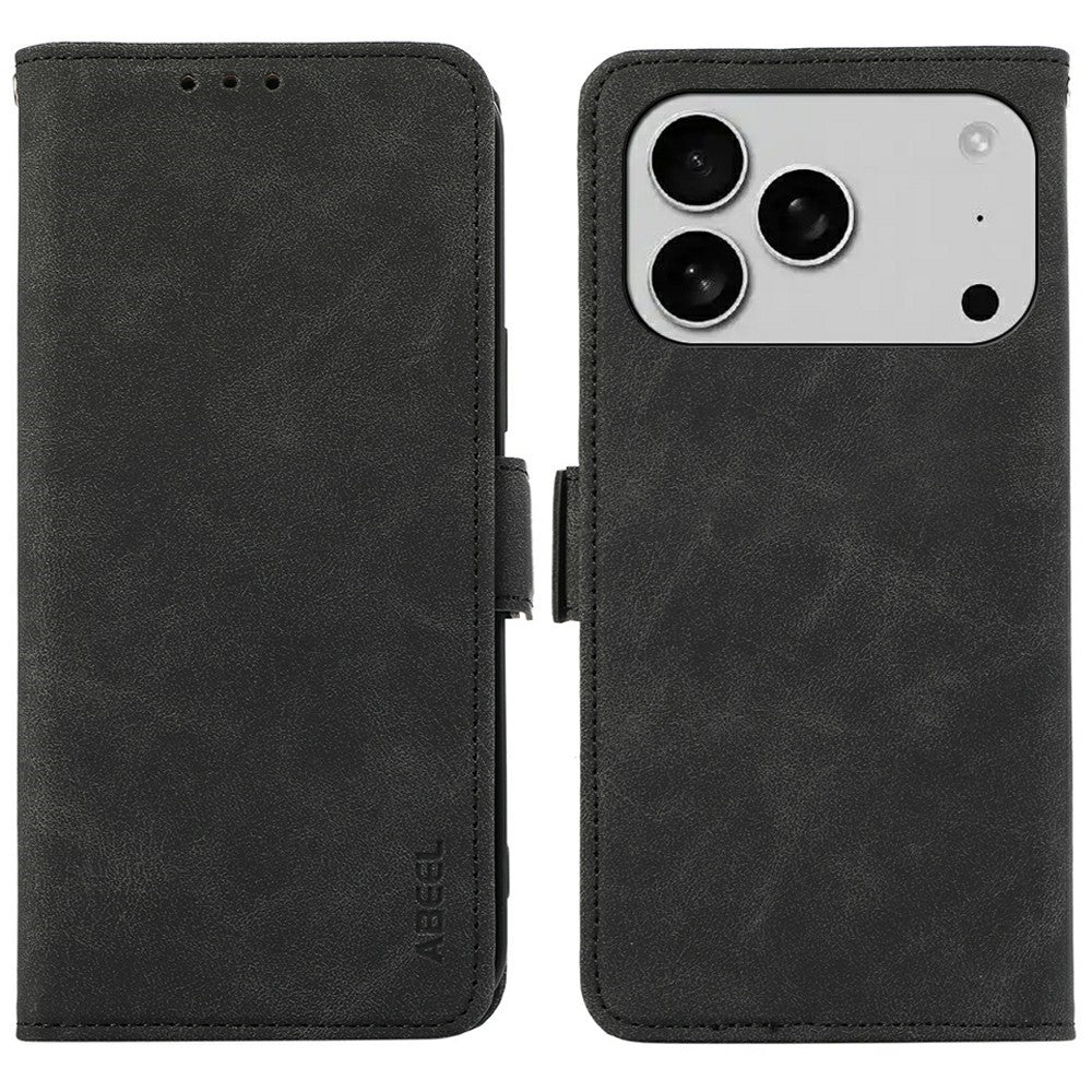 ABEEL For iPhone 17 Pro Max Case PU Leather Folio Stand View RFID Blocking Phone Cover - Black