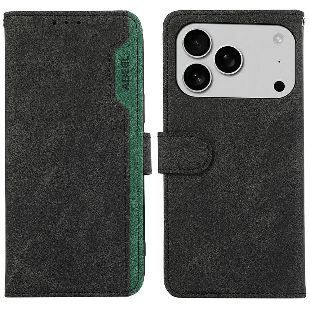 ABEEL For iPhone 17 Pro Max Case Color Splicing Leather Flip Phone Cover RFID Blocking - Black