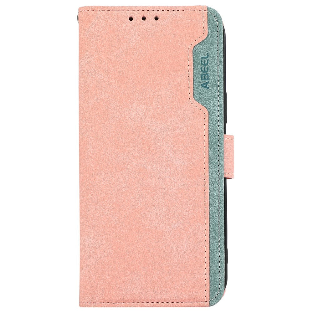 ABEEL For iPhone 17 Pro Max Case Color Splicing Leather Flip Phone Cover RFID Blocking - Pink