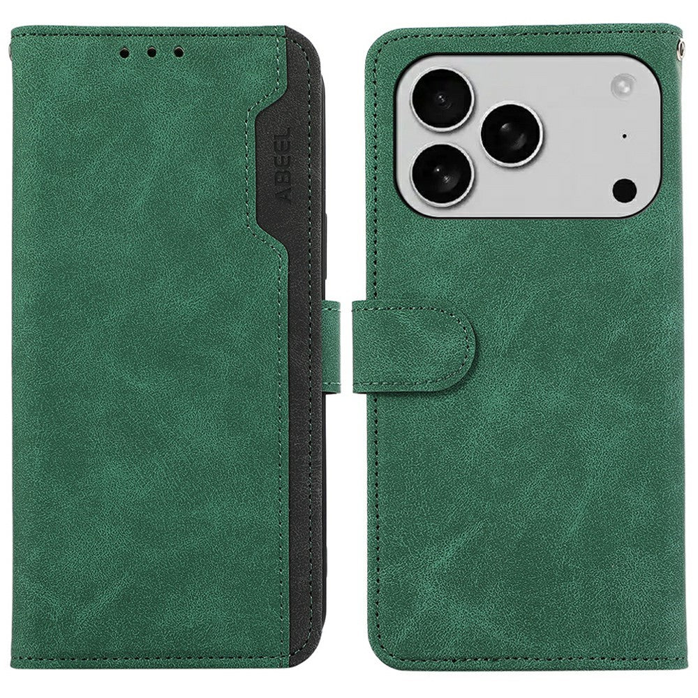 ABEEL For iPhone 17 Pro Max Case Color Splicing Leather Flip Phone Cover RFID Blocking - Green
