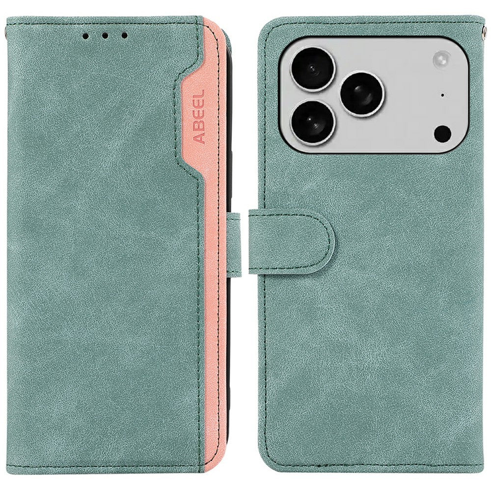 ABEEL For iPhone 17 Pro Max Case Color Splicing Leather Flip Phone Cover RFID Blocking - Baby Blue