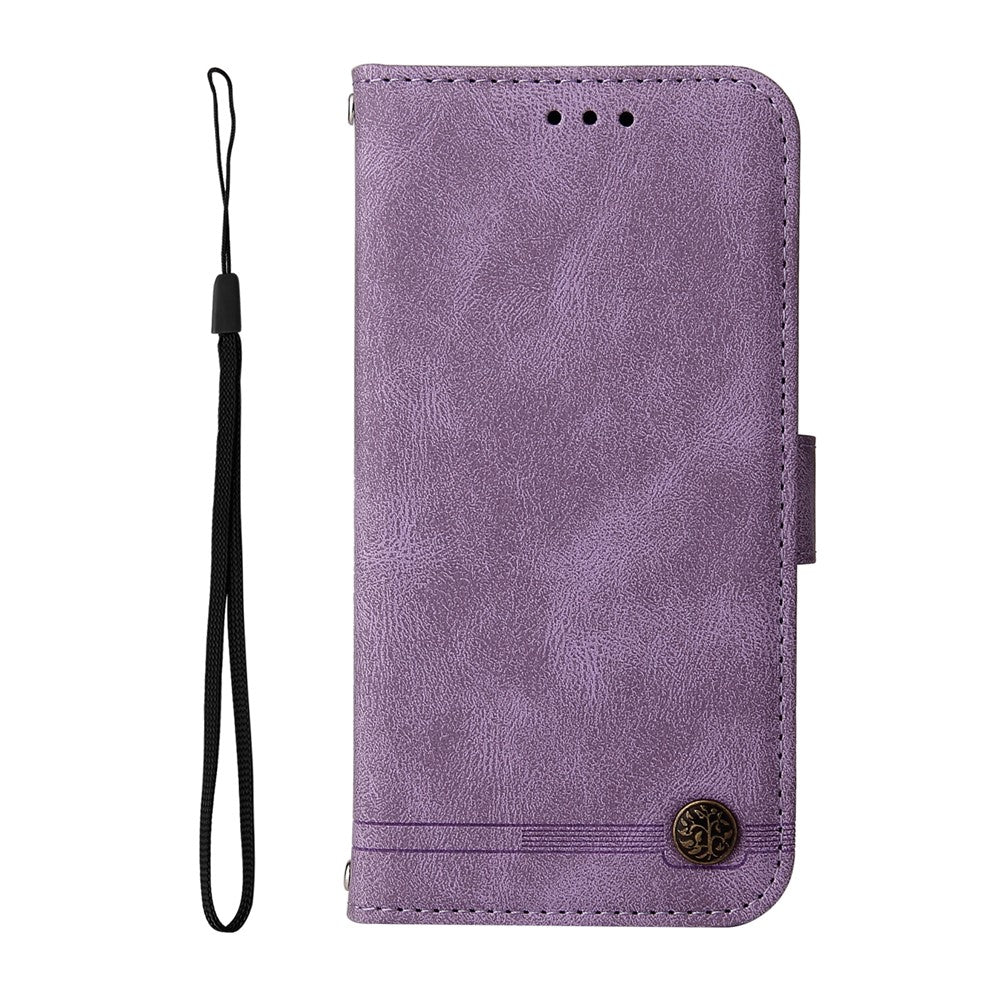 For iPhone 17 Pro Max Leather Wallet Cases Skin Touch Phone Cover Stand with Strap - Purple