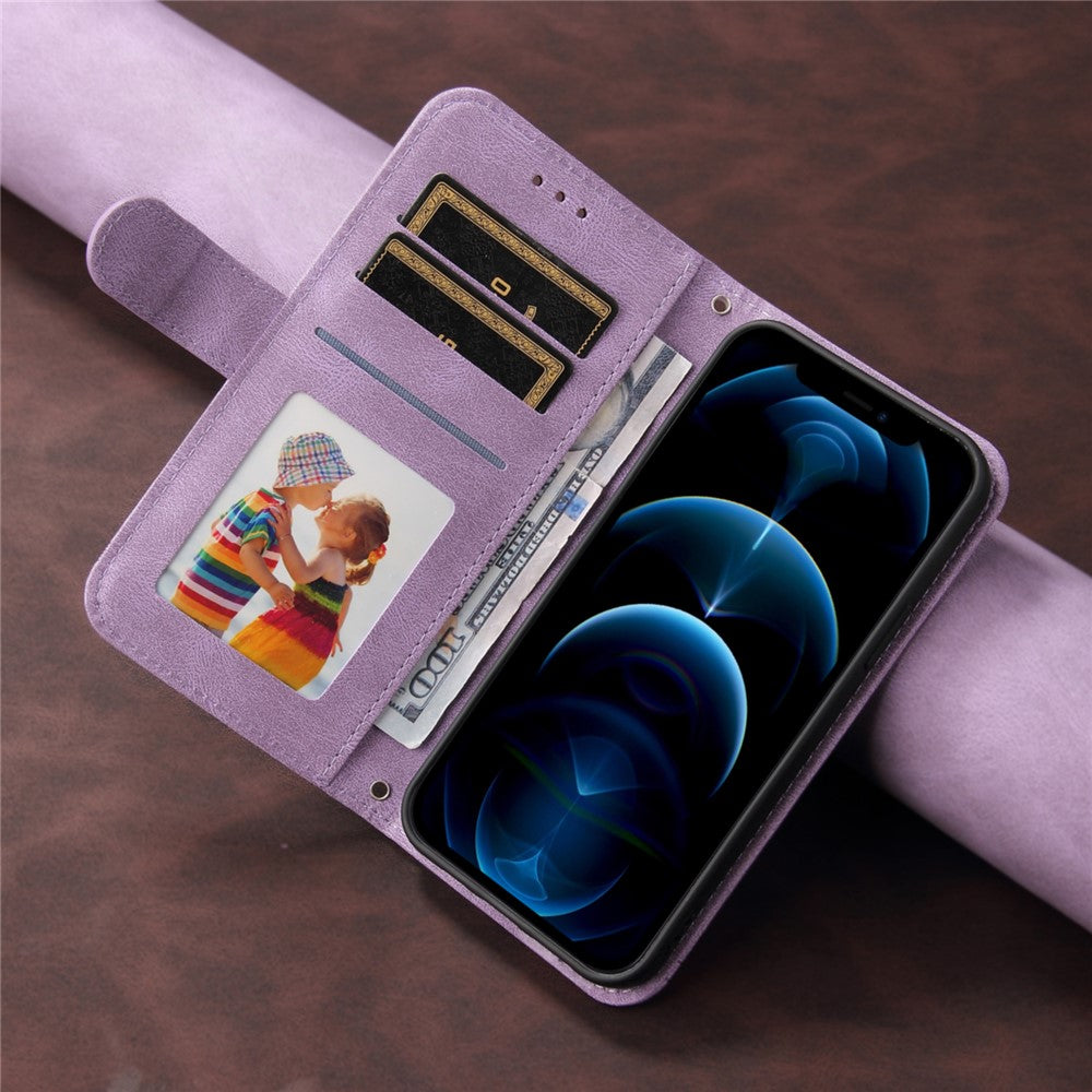 For iPhone 17 Pro Max Leather Wallet Cases Skin Touch Phone Cover Stand with Strap - Purple