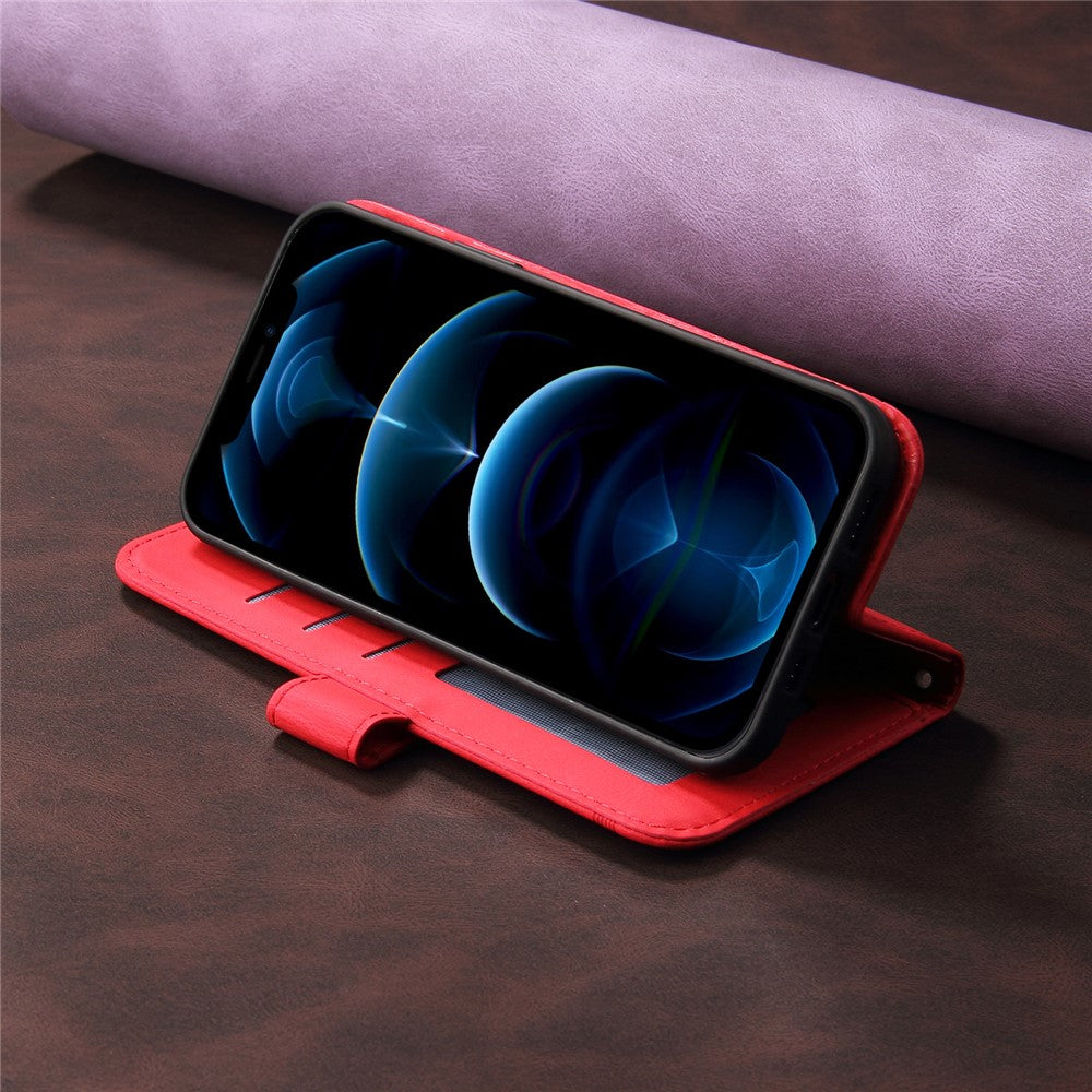 For iPhone 17 Pro Max Leather Wallet Cases Skin Touch Phone Cover Stand with Strap - Red