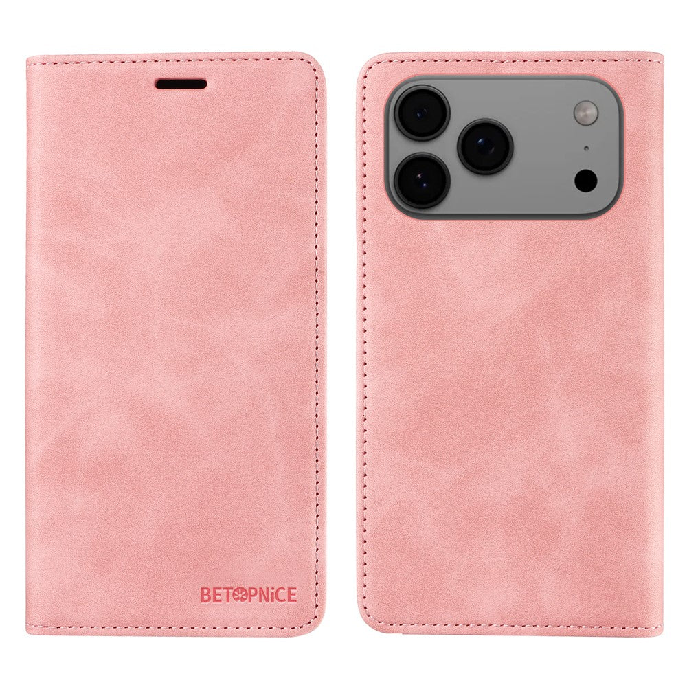 For iPhone 17 Pro Max Case BETOPNICE Magnetic Closure RFID Blocking Wallet Stand Leather Phone Cover - Pink