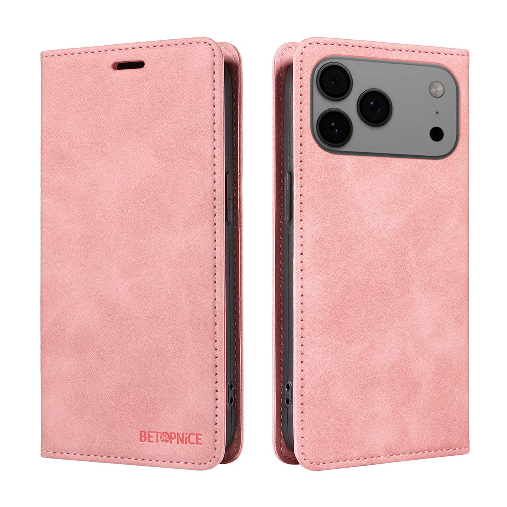 For iPhone 17 Pro Max Case BETOPNICE Magnetic Closure RFID Blocking Wallet Stand Leather Phone Cover - Pink