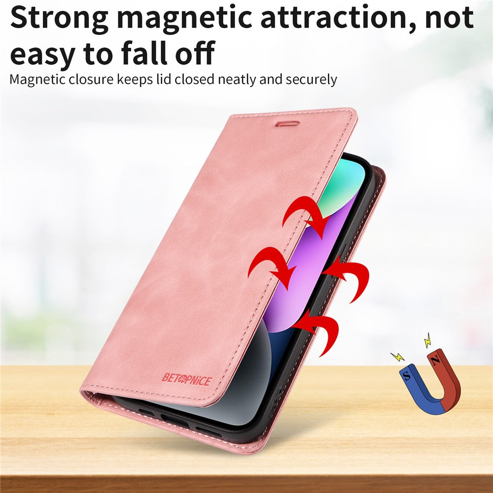 For iPhone 17 Pro Max Case BETOPNICE Magnetic Closure RFID Blocking Wallet Stand Leather Phone Cover - Pink