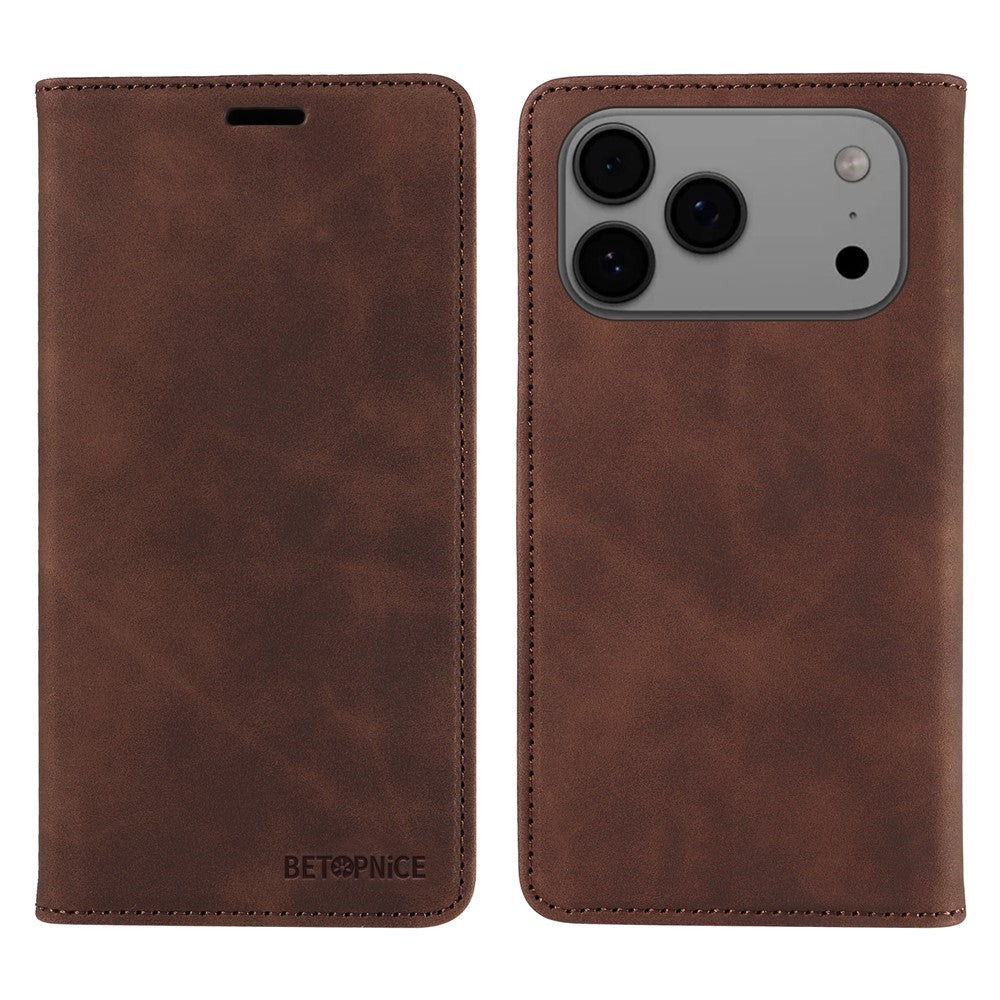 For iPhone 17 Pro Max Case BETOPNICE Magnetic Closure RFID Blocking Wallet Stand Leather Phone Cover - Brown