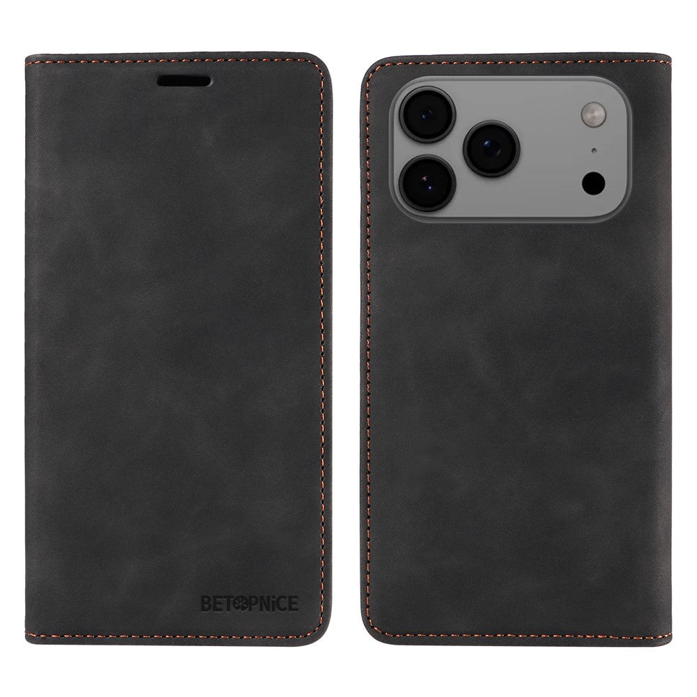 For iPhone 17 Pro Max Case BETOPNICE Magnetic Closure RFID Blocking Wallet Stand Leather Phone Cover - Black