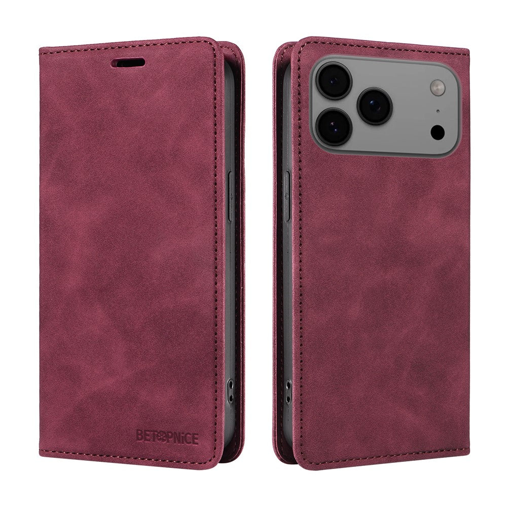 For iPhone 17 Pro Max Case BETOPNICE Magnetic Closure RFID Blocking Wallet Stand Leather Phone Cover - Red