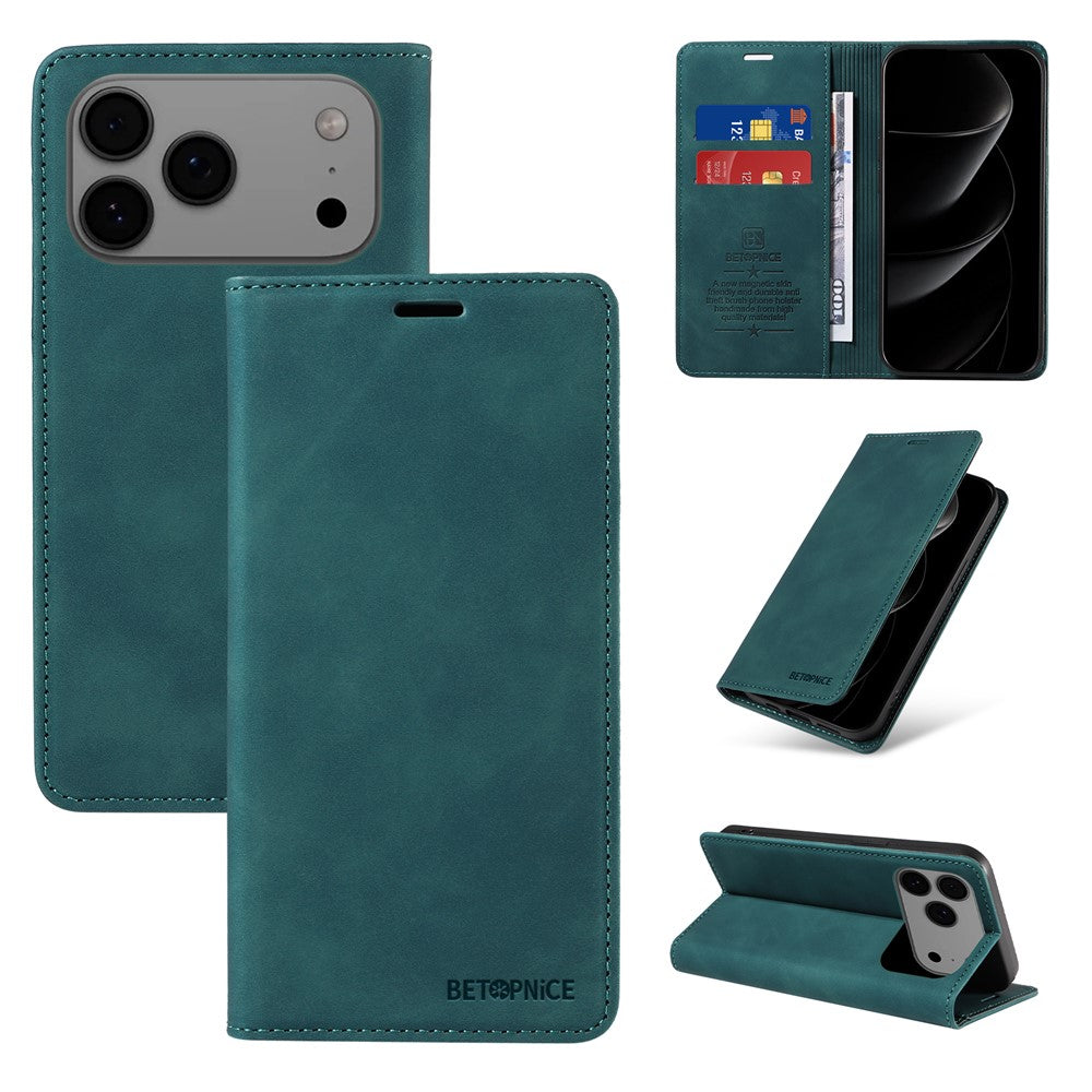 For iPhone 17 Pro Max Case BETOPNICE Magnetic Closure RFID Blocking Wallet Stand Leather Phone Cover - Green