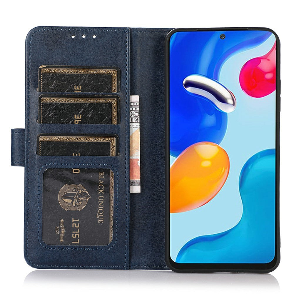 For iPhone 17 Pro Max Case Cowhide Texture Leather Wallet Phone Cover with Stand - Blue